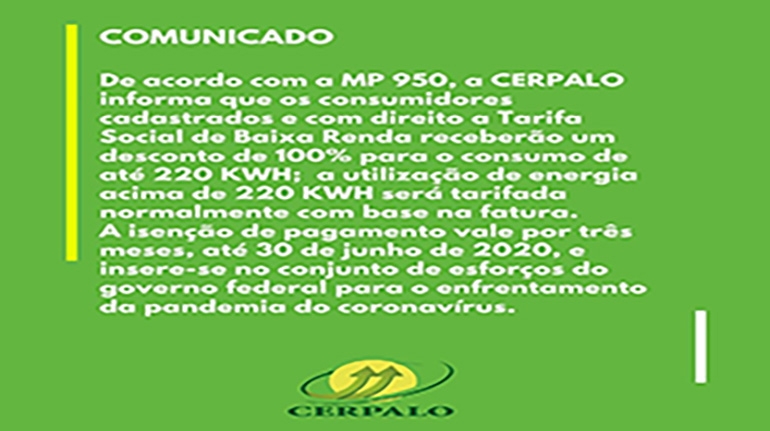 Comunicado - Tarifa Social de Baixa Renda - MP 950/2020